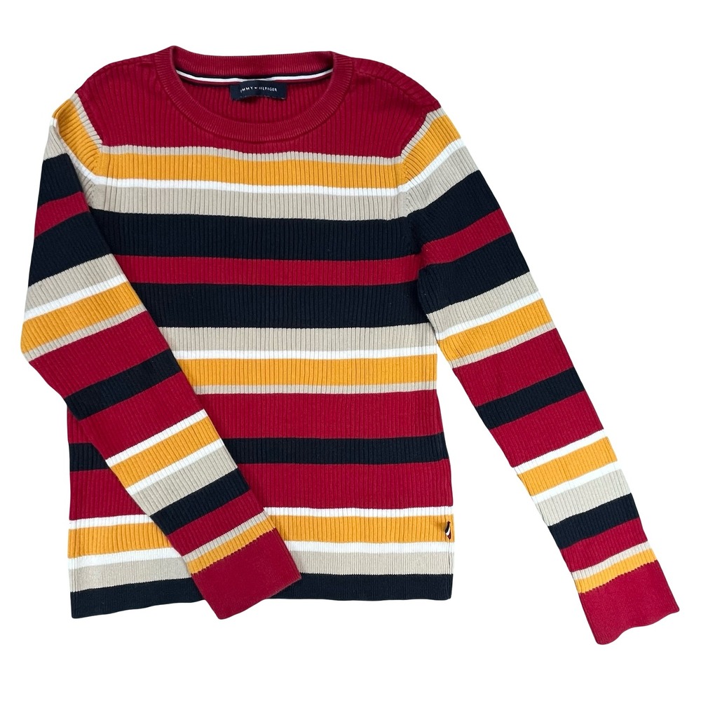 Tommy Hilfiger Ribbed Stripe Long Sleeve Knit Cotton Classic Preppy Top Small‎